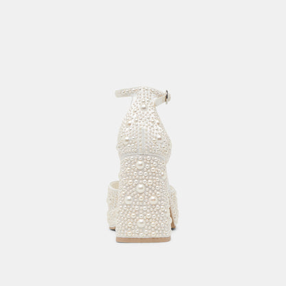 PANDRO PEARL HEELS TRUE WHITE SATIN