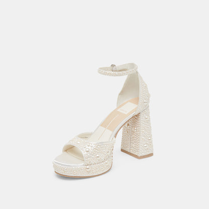 PANDRO PEARL HEELS TRUE WHITE SATIN