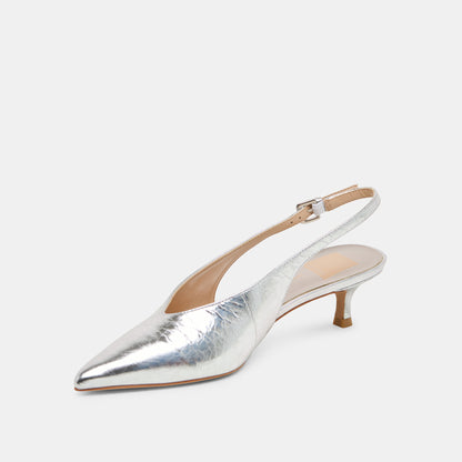 ALENNA HEELS SILVER DISTRESSED LEATHER